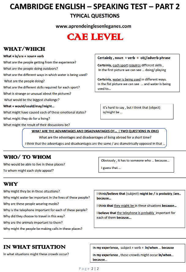 Cambridge English C1 Advanced Speaking Test Part 2 Typical Question